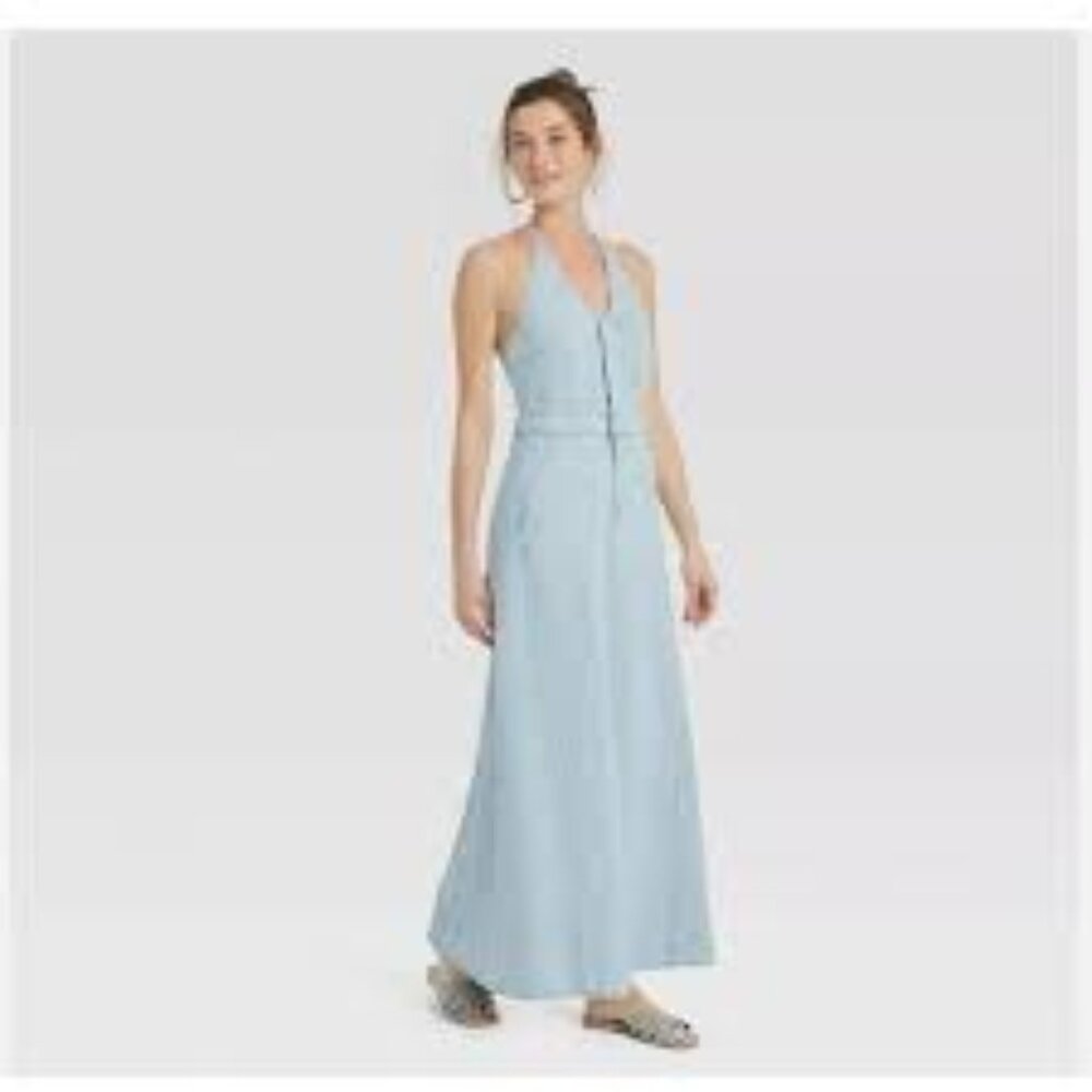 Universal Thread Women's Halter Denim Maxi Dress